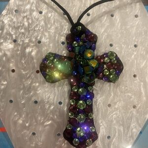 ✨Cord Necklace Handmade Multicolor Gemstone Cross Pendant beautiful and unique ✨